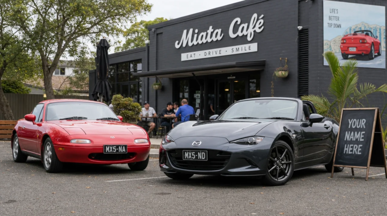 Two MX-5s at a coffee and cars event